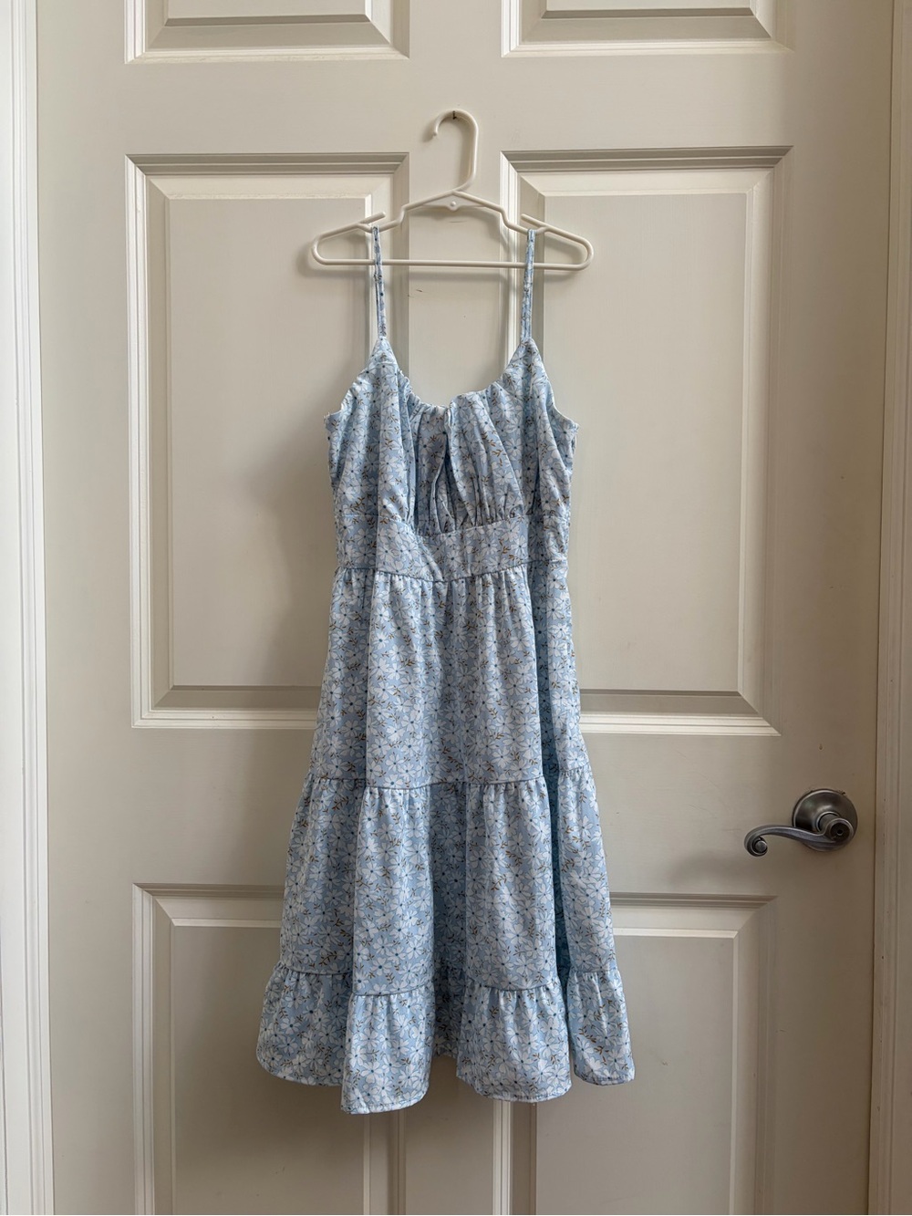 Light Blue Floral Tiered Mini Dress